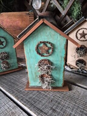 Primitive Birdhouse (Aqua & Brown